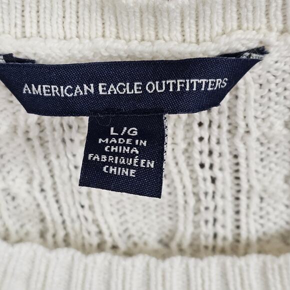 AEO Y2K Womens Cableknit Wool Blend Sweater Size L Pullover Neutral Quiet Luxury - Picture 3 of 7